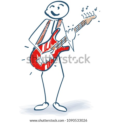 Stick figure with guitar and rock music  Imagine de stoc © 