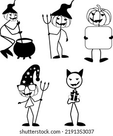 Stick figure Halloween vector bundle