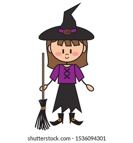 Stick figure Halloween witch vector cartoon illustration
