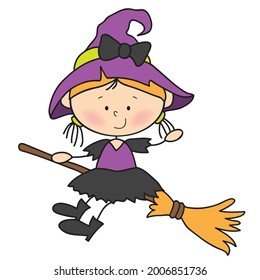 Stick figure Halloween witch vector cartoon illustration