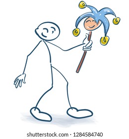 Stick figure with hand puppet in the theater