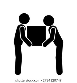 Stick figure handing over package box.
