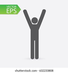 Stick figure hands up icon vector.