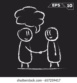 stick figure handshake 2 man with speak bubble isolated on chalkboard