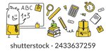 Stick figure, happy boy learning math. Set of back to school. Cartoon style. Vector illustration.
