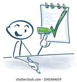 Stick figure has completed and signed the work contract