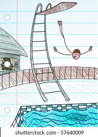 Stick Figure High Dive - vector illustration