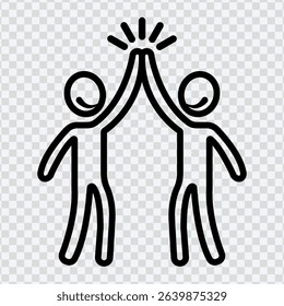 Stick Figure High Five Icon – Simple Line Art Vector PNG
