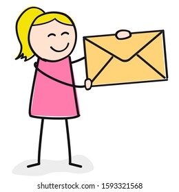 stick figure holding a envelope 