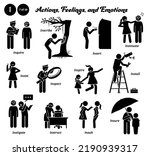 Stick figure human people man action, feelings, and emotions icons alphabet I. Inquire, inscribe, insert, insinuate, insist, inspect, inspire, install, instigate, instruct, insult, and insure.