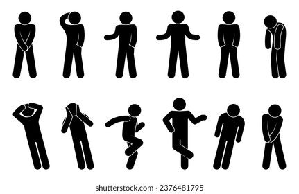 stick figure human silhouette, man icon, people in different poses