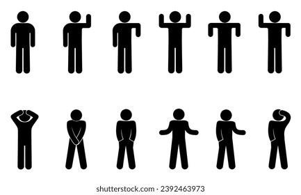 stick figure human silhouette, man icon, people isolated