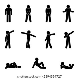 stick figure human silhouette, man icon, people isolated