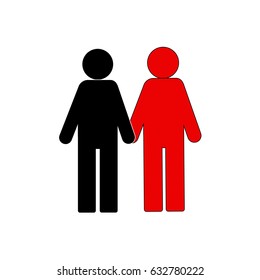 Stick figure icon . friendship, variety  different culture, two different people holding hands