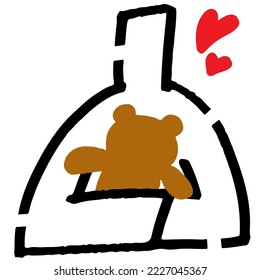 Stick figure icon holding a stuffed bear