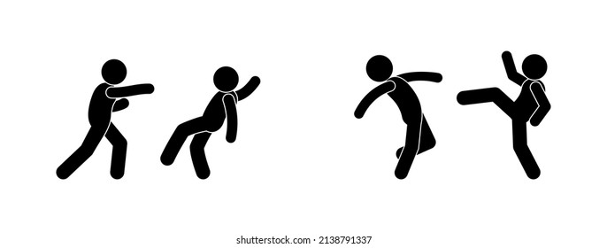 Stick Figure Icon Man, Fighting People Illustration, Fight Isolated Drawing