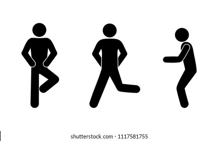 stick figure, icon man stands in different poses, isolated pictograms