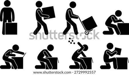 Stick figure icon proper lifting techniques for heavy objects