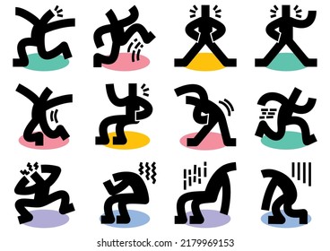 Stick figure icon set. Vector illustration.
