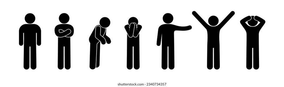 stick figure icons, people gestures, human silhouettes set