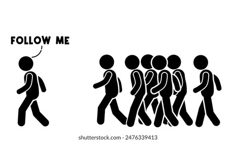 stick figure illustration with followers behind