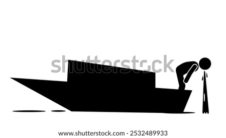 stick figure illustration on a ship experiencing seasickness
