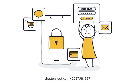 Stick figure illustration of reusing passwords