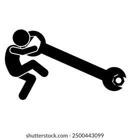 stick figure illustration of unscrewing a screw with a wrench