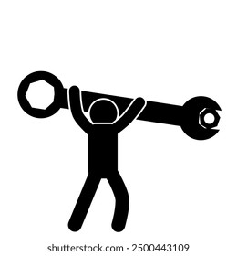 stick figure illustration of unscrewing a screw with a wrench