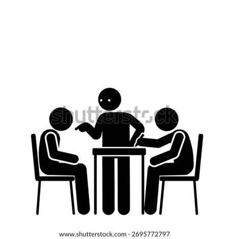 Stick figure interrogation scene in simple style.