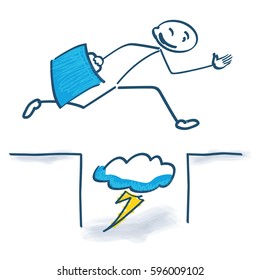 Stick figure with with a jump over problems