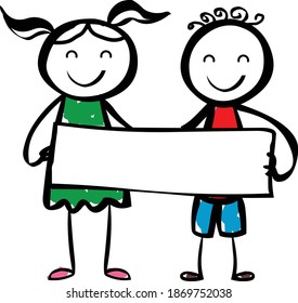 Stick Figure Kids Holding A Banner