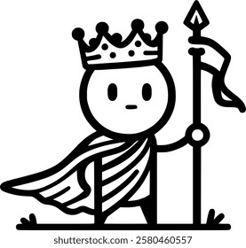 stick figure King with spear sign, symbol, vector, art