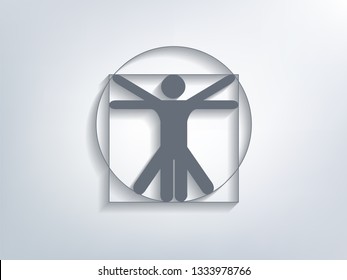 Stick figure as Leonardo Da Vinci´s Vitruvian Man. Symbol for anatomy  vector with depth