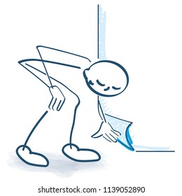 Stick figure looks under a corner