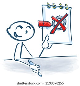 Stick figure makes an X and signs a contract