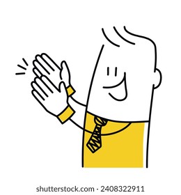 Stick figure, man applauding. Cartoon style. Vector illustration.