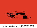 Stick figure man being punched by an angry hater fist flying out from the computer monitor screen. Vector artwork concept depicts social media, anger, cyberbully, hate, Internet, and harm. 