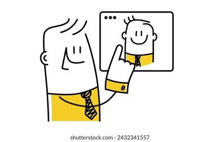 Stick figure, man choose a teacher. Online education concept. Cartoon style. Vector illustration.