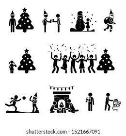 Stick Figure Stick Man Christmas Icons Winter December