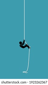 Stick figure man climbing up on a rope. Vector illustration concept of determination, effort, strength, and challenge. 