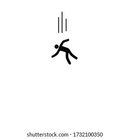Stick figure man falling down, conceptual symbol for accident or finance crisis, simple flat vector illustration design
