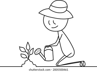 Stick Figure Man Gardener Isolated Vector Stock Vector (royalty Free 