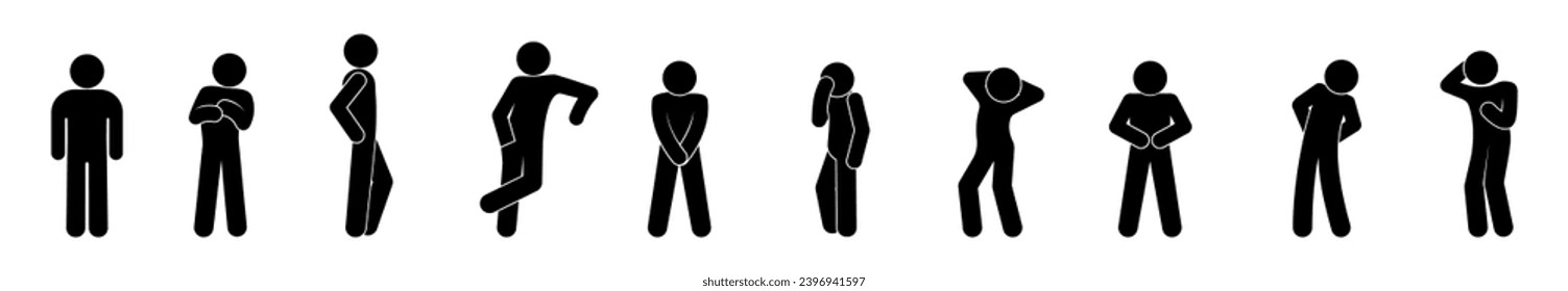 stick figure man icon, human silhouette set