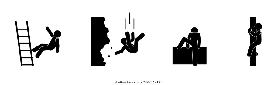 stick figure man icon, human silhouette, people at work, man falling