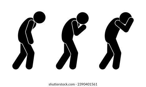 stick figure man icon, isolated people silhouettes, sad