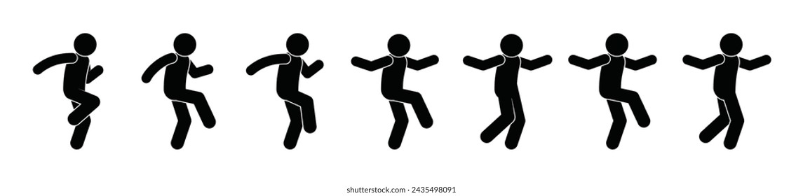 stick figure man icon, isolated silhouettes of dancing people