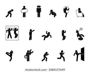 stick figure man icon, isolated people silhouettes