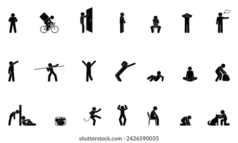 stick figure man icon, random people silhouettes, basic set of human figures