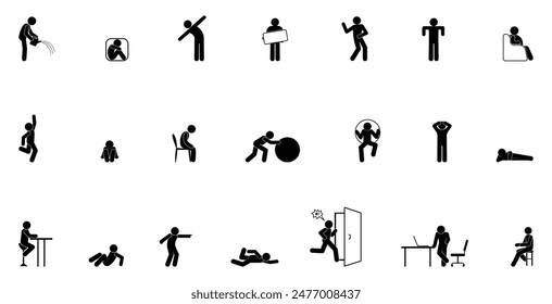figura de palo hombre icono, conjunto de siluetas